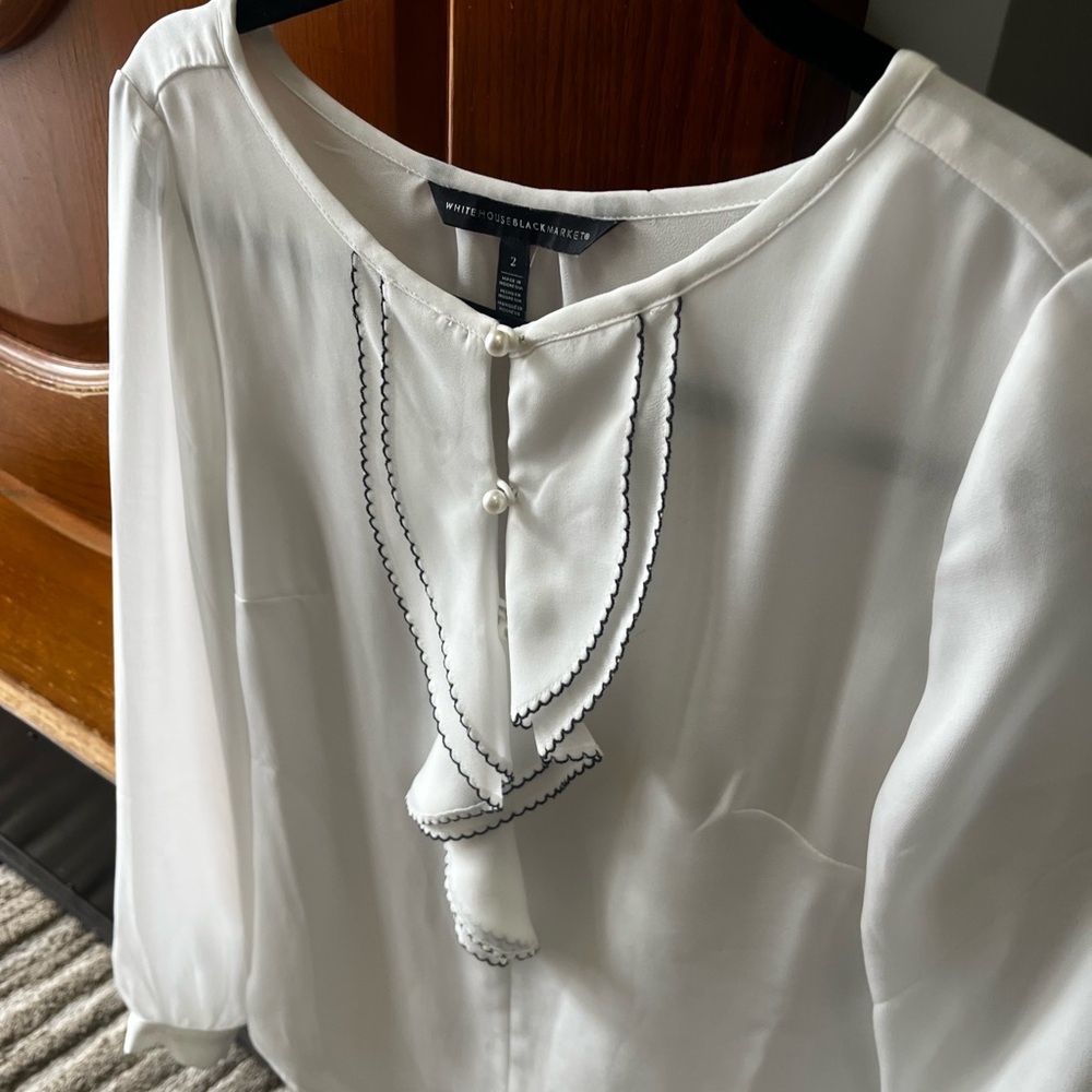 WHBM Trendy White and Black Trim Blouse